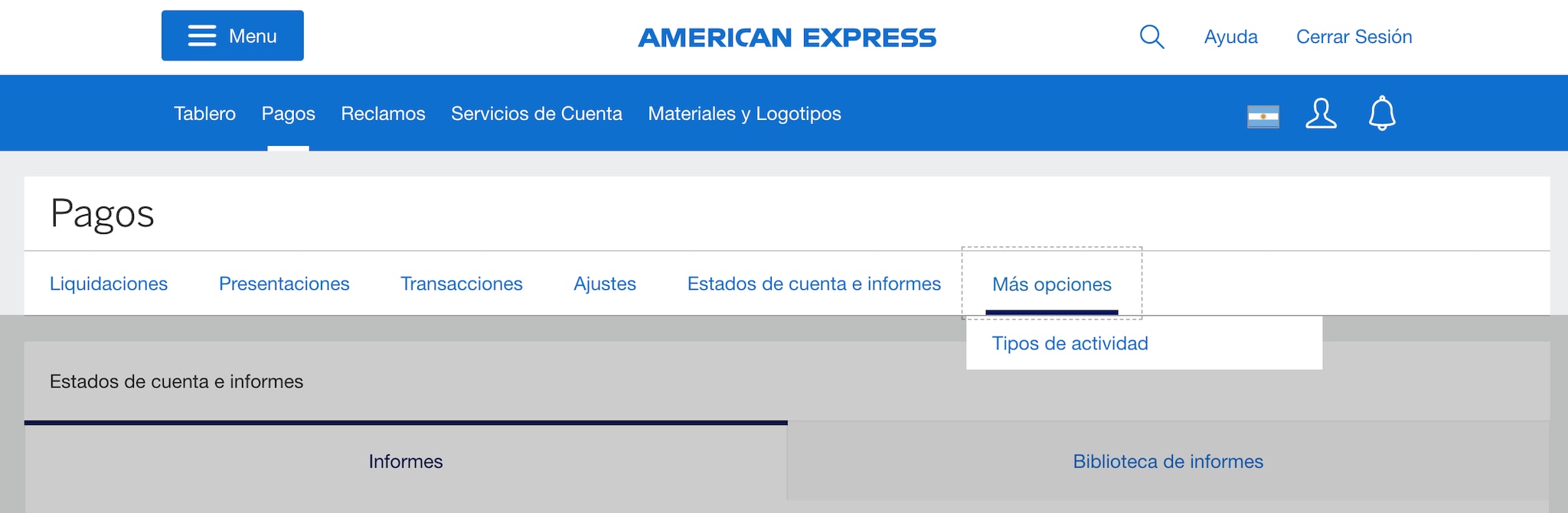 Screenshot of Payments Navigation