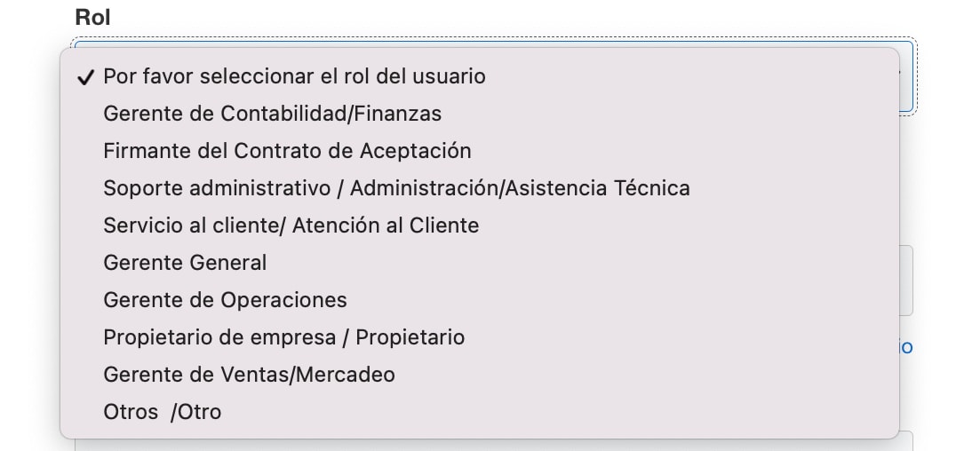 Screenshot of User Role options