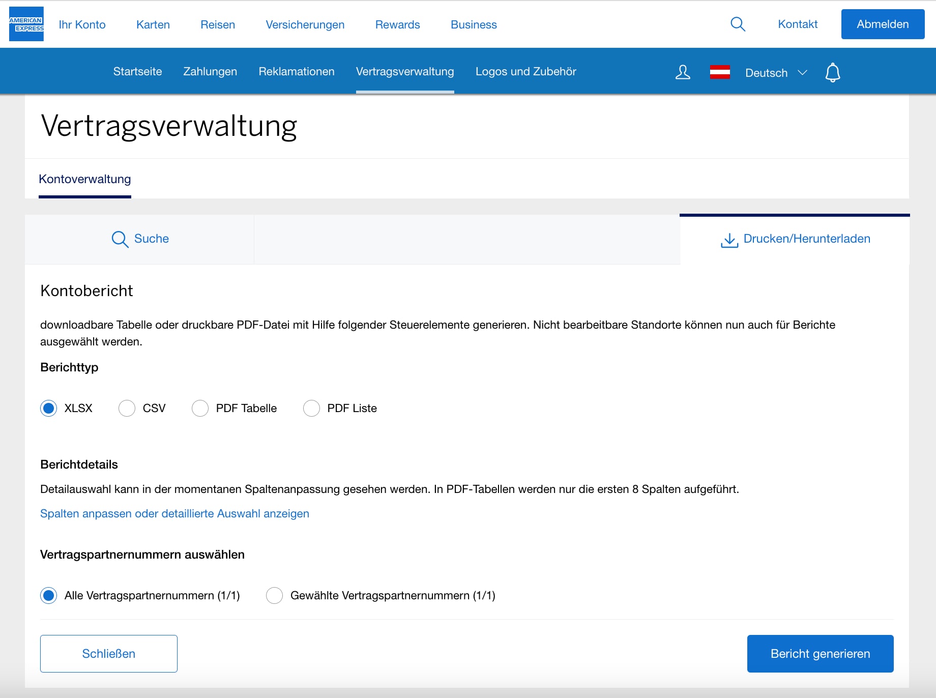 Screenshot of option to print or download account reports