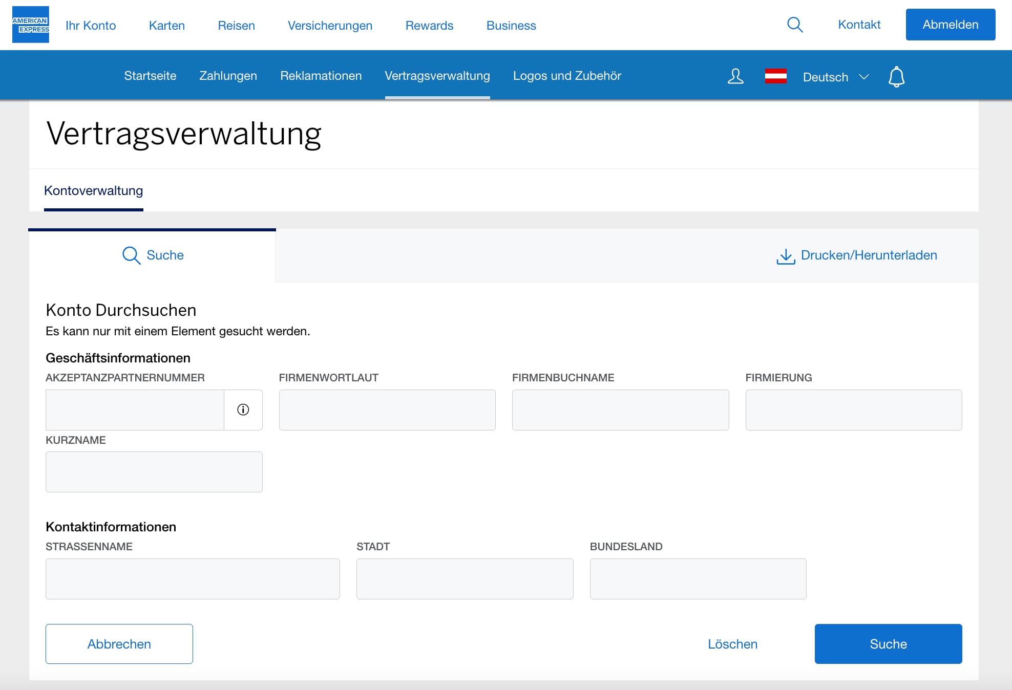 Screenshot of searching for account information