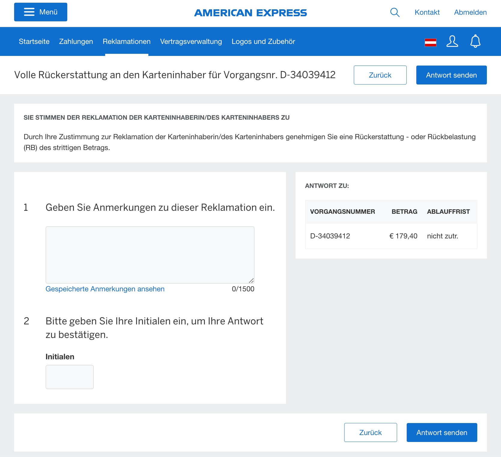 Screenshot of steps to submit response and provide a full refund