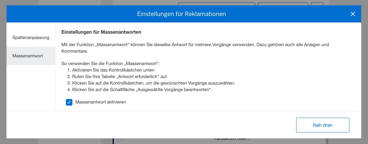 Screenshot of Bulk Response screen