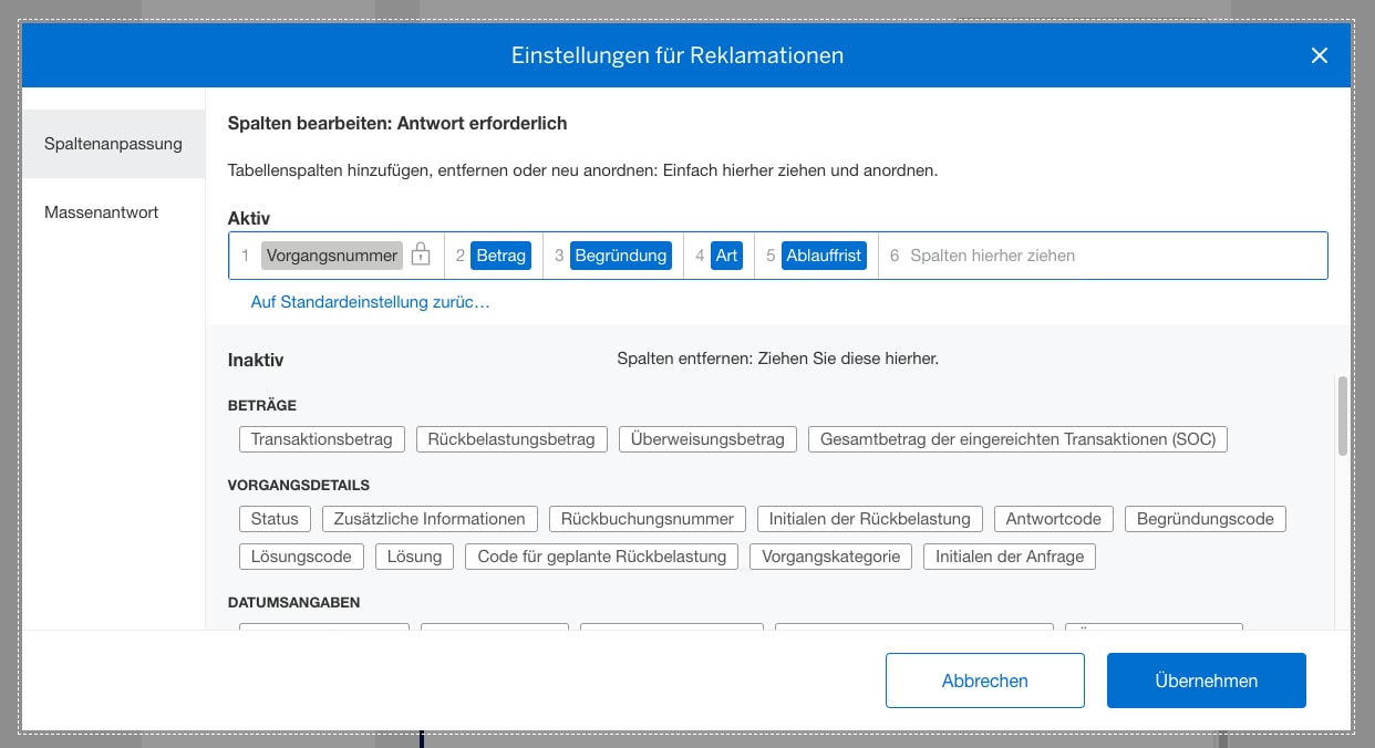 Screenshot of Custom Columns
