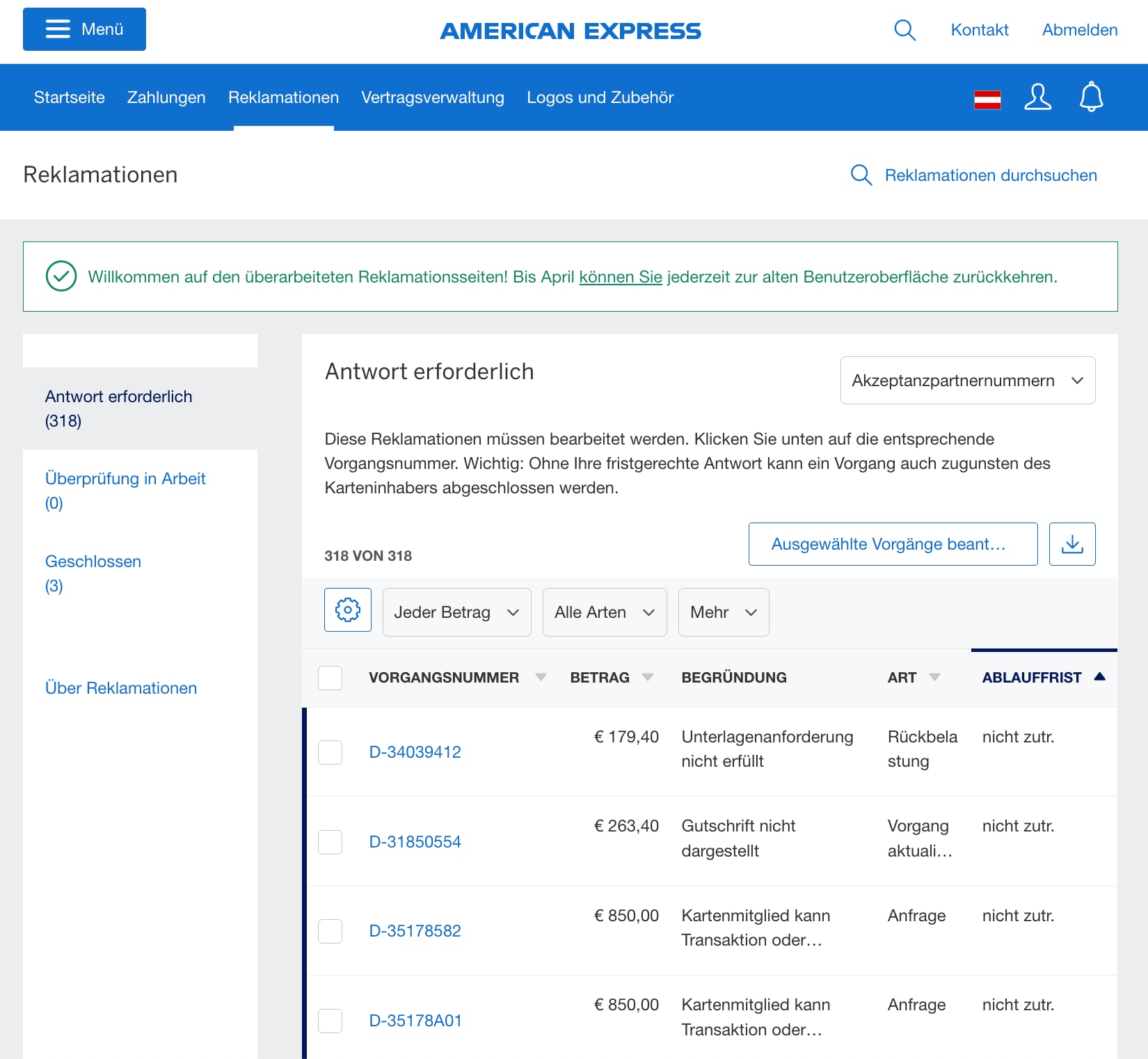 Screenshot of the Disputes Summary view