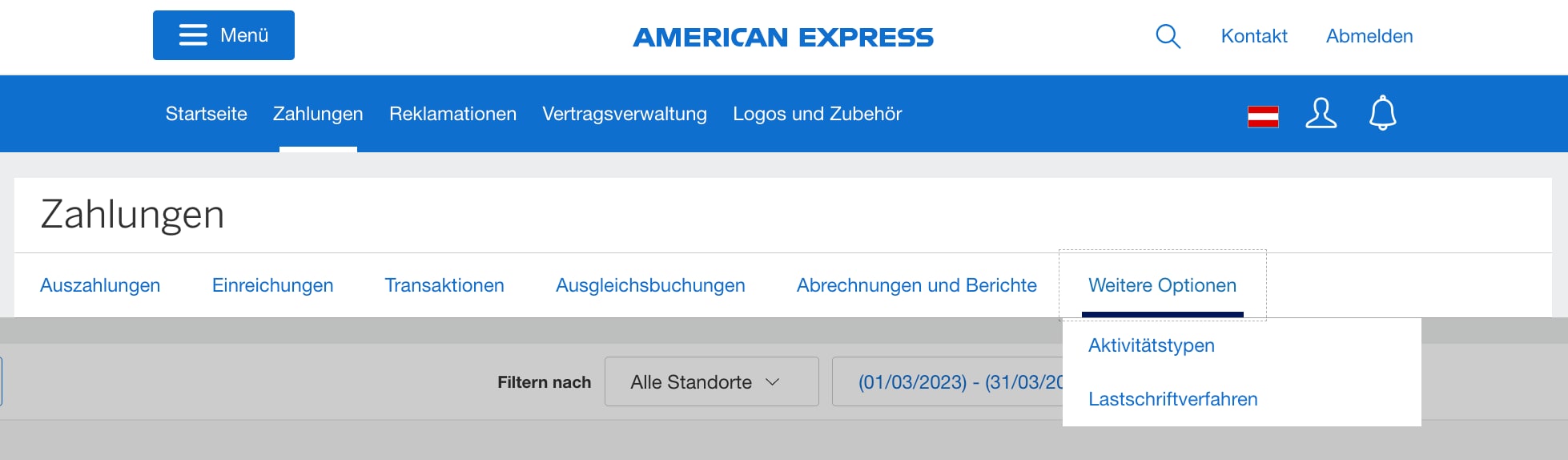 Screenshot of Payments Navigation