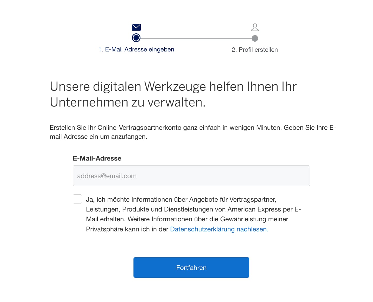 Screenshot of registration page