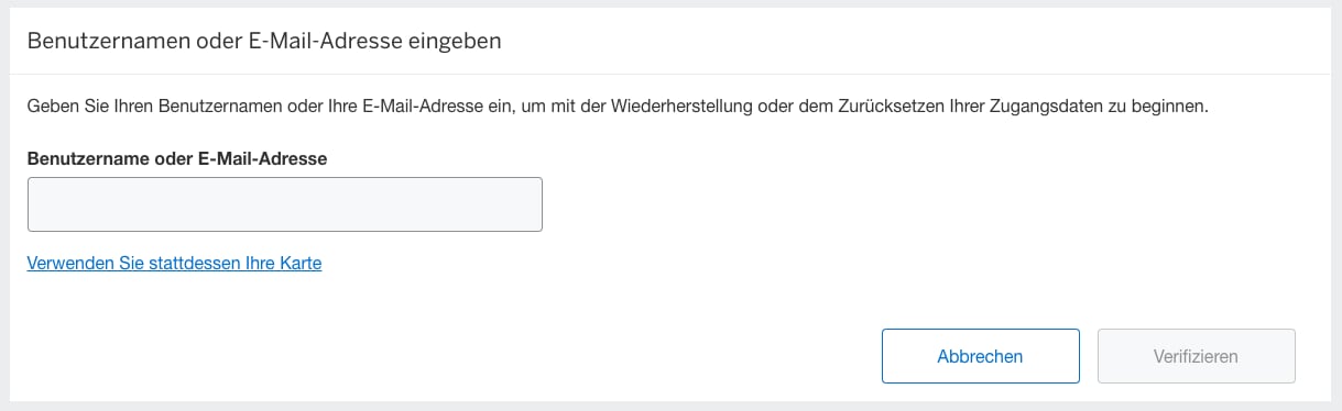 Screenshot of inputting your email address or user id for credential recovery