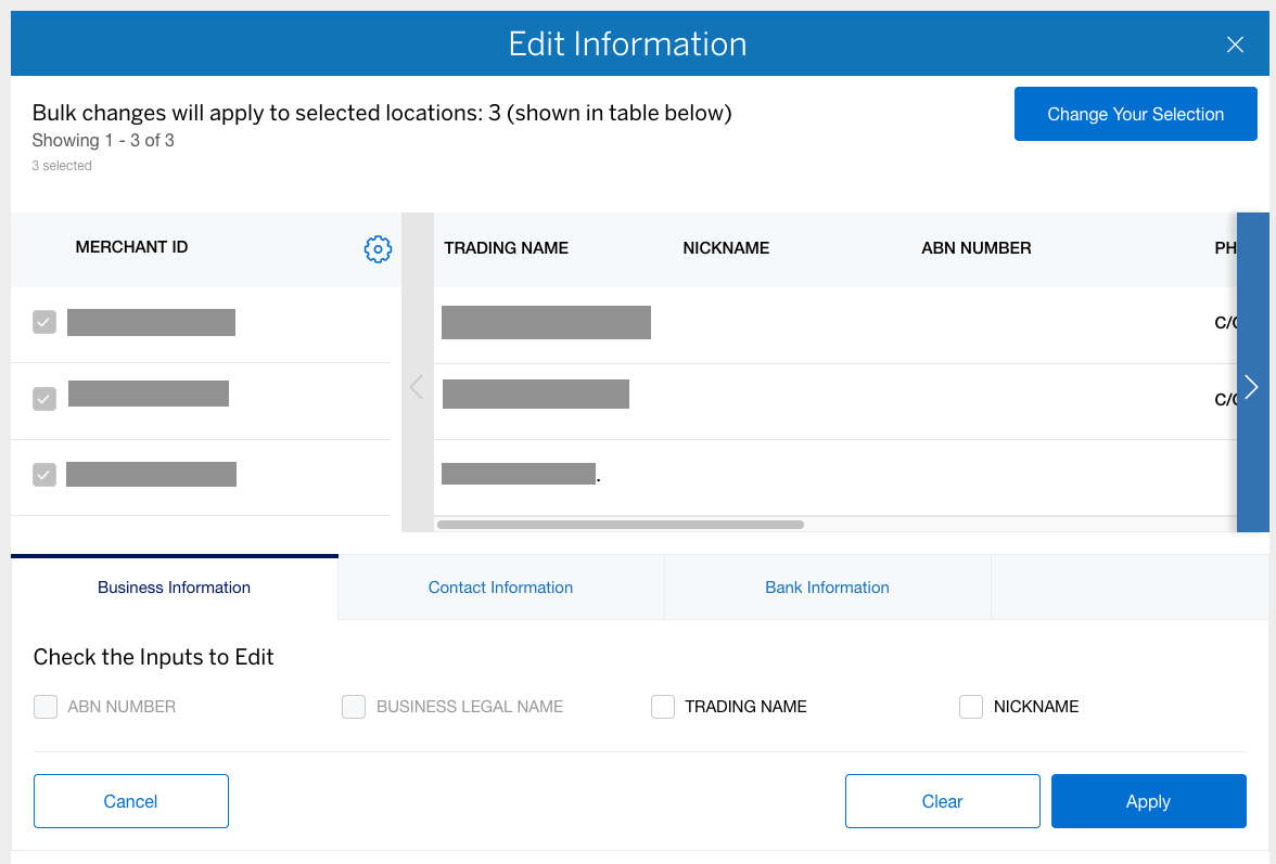 Screenshot of editing Business Information
