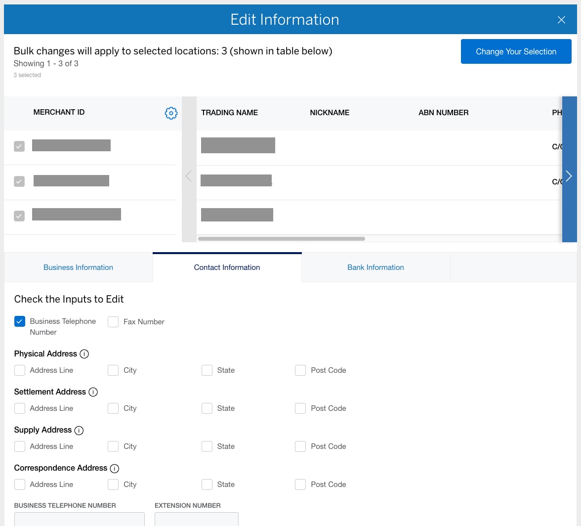 Screenshot of updating Contact Information