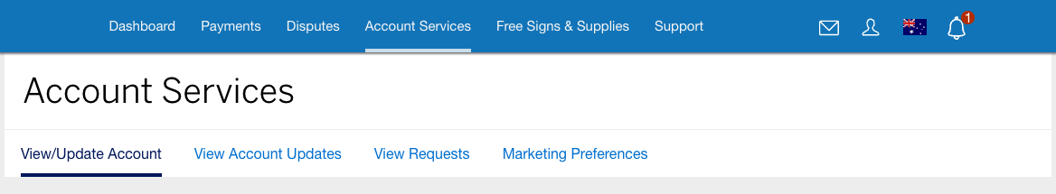 Screenshot of Account Services view
