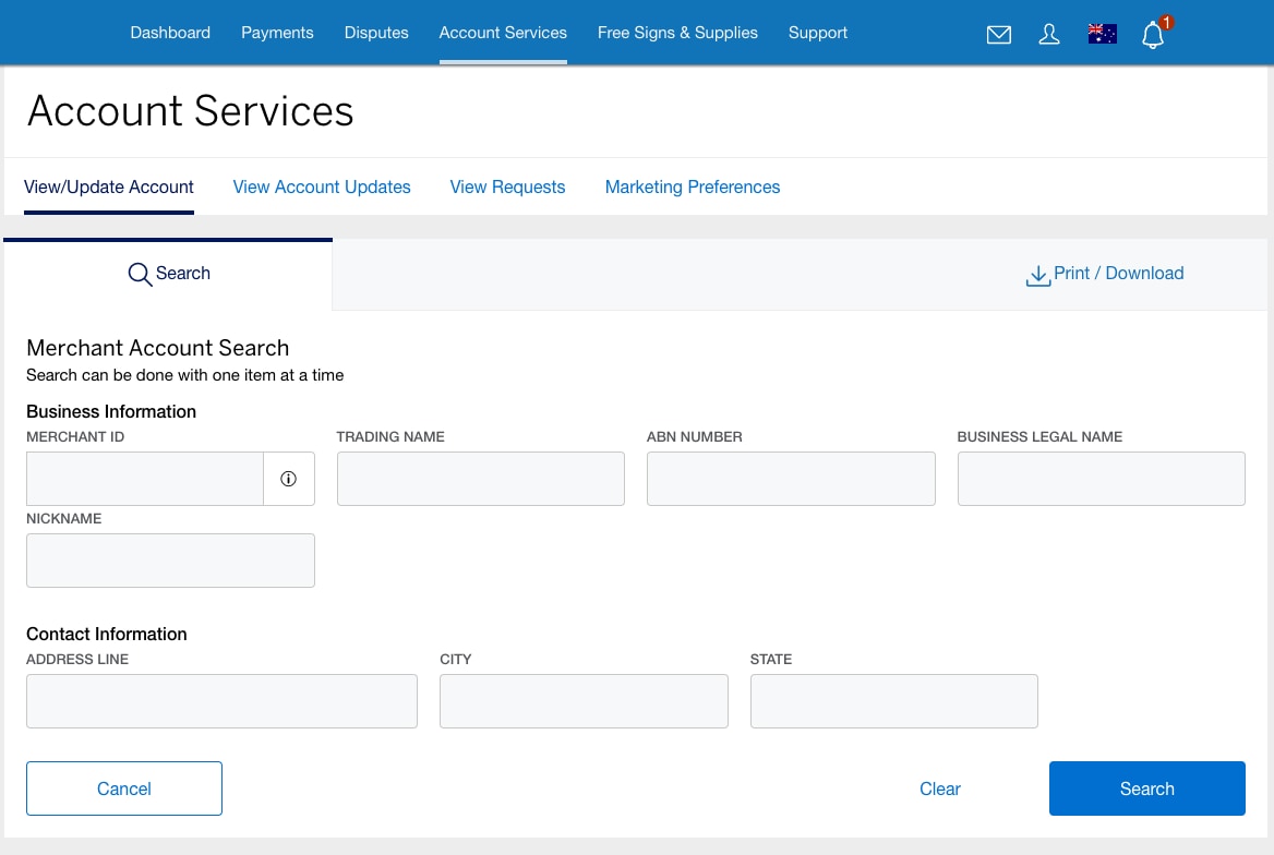Screenshot of searching for account information