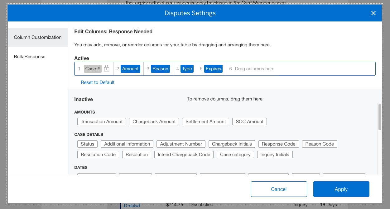Screenshot of Custom Columns