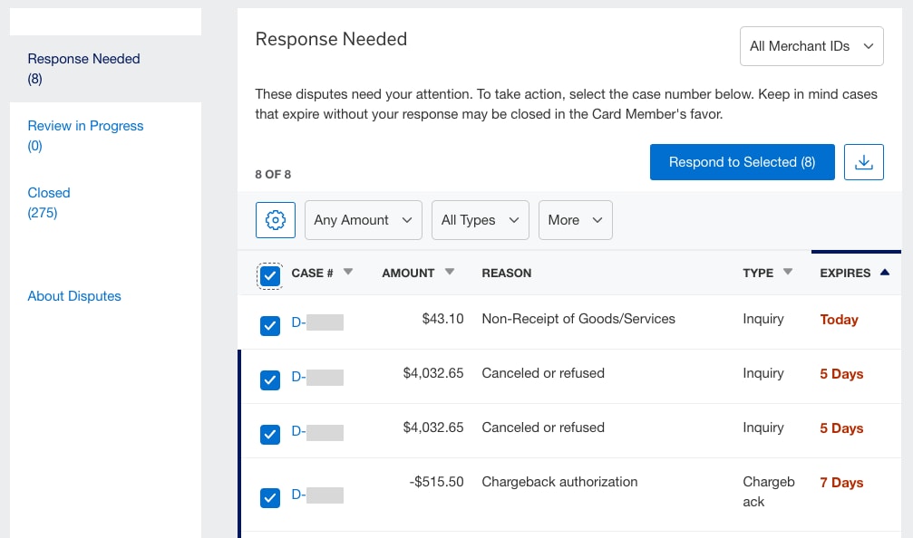 Screenshot of Bulk Response options