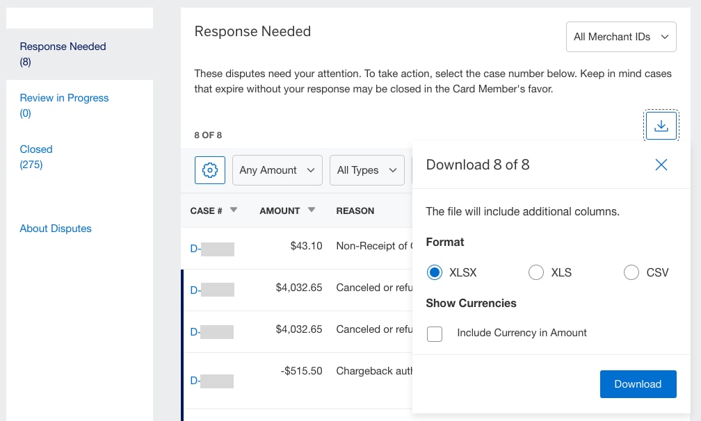 Screenshot of Downloading Disputes