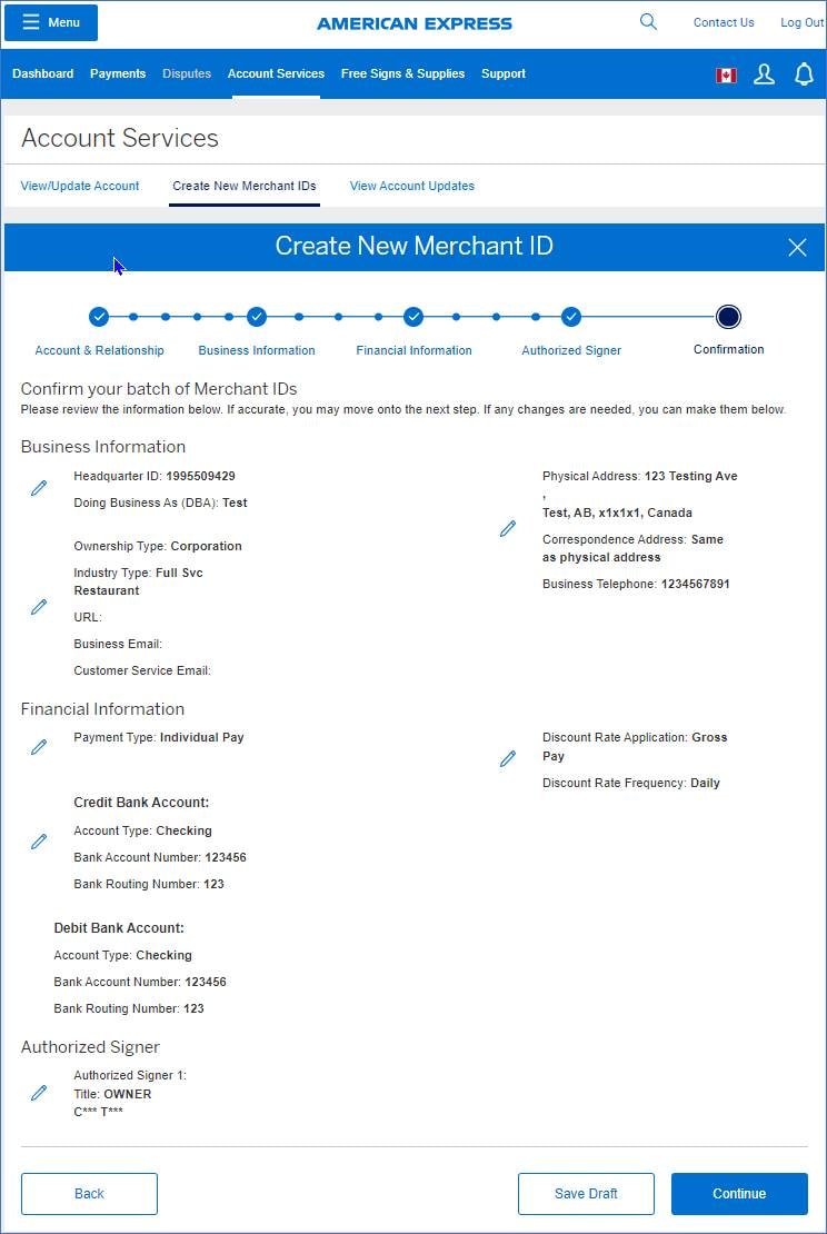 Screenshot of verifying Headquarter information if the Headquarter remains the authorized signer