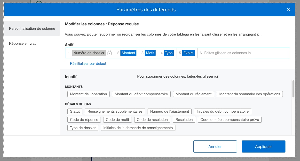 Screenshot of filtering by type of Dispute