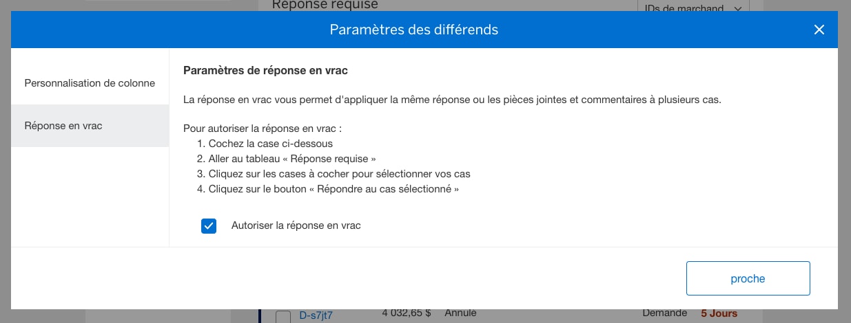 Screenshot of Bulk Response screen