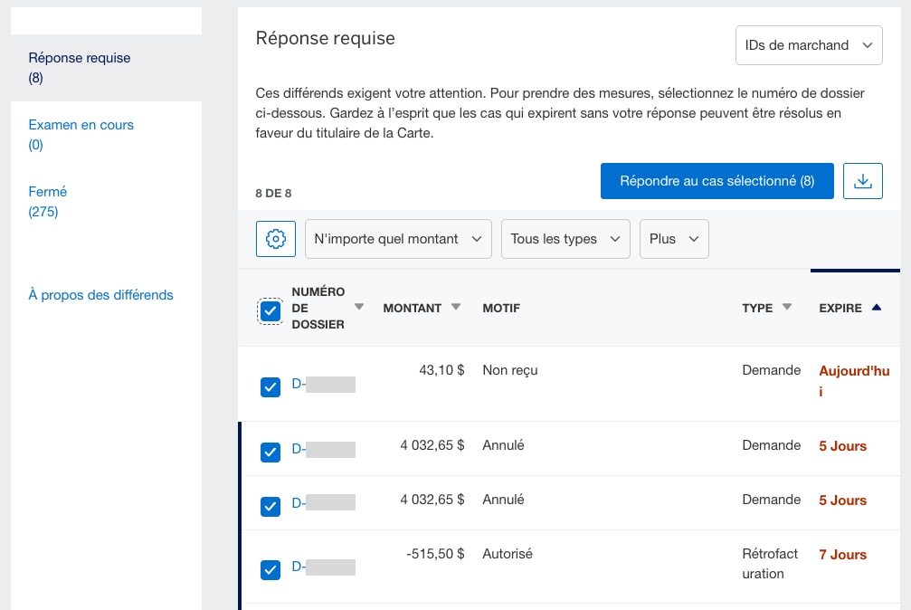 Screenshot of Bulk Response options