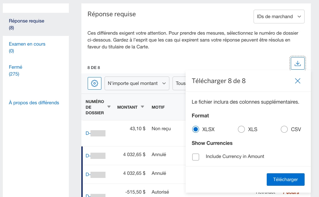 Screenshot of Downloading Disputes