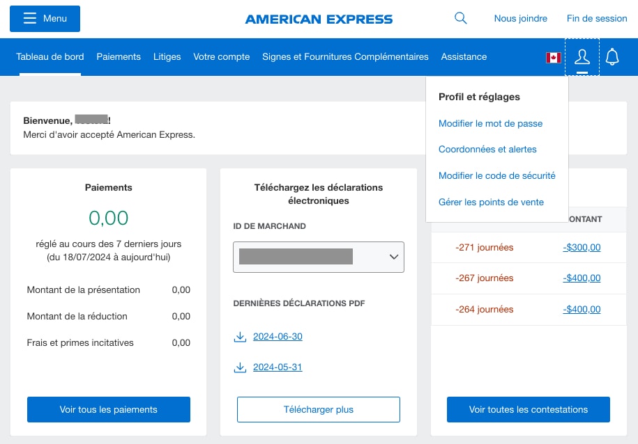 Screenshot of Dashboard and User Profile Dropdown to get to Change Password