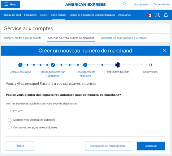 Screenshot for reviewing authorized signers