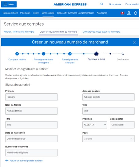 Screenshot for information needed if changing your authorized signers