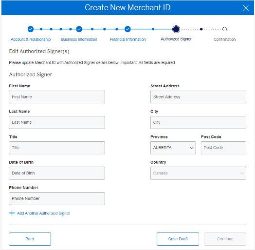 Screenshot for information needed if changing your authorized signers