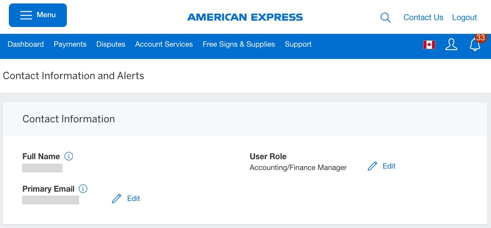 Sceenshot of Contact Information section on Contact Information & Alerts page