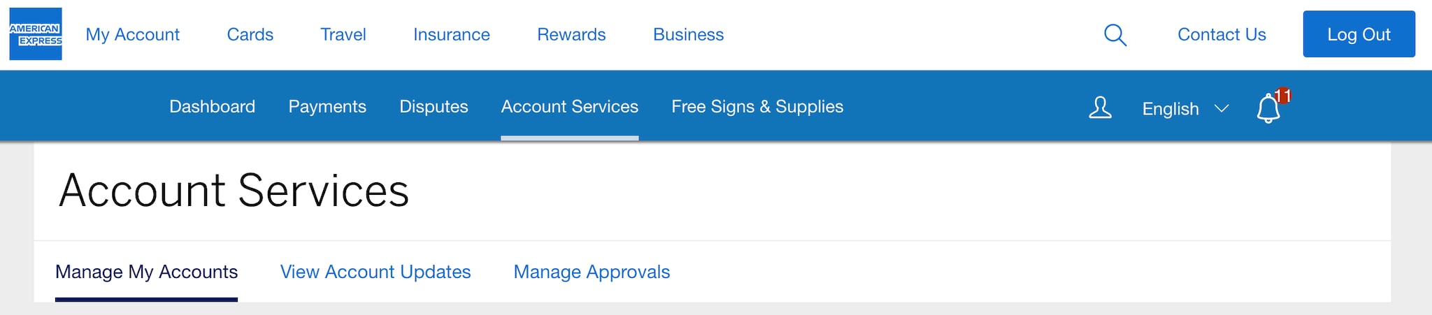 Screenshot of Account Services view