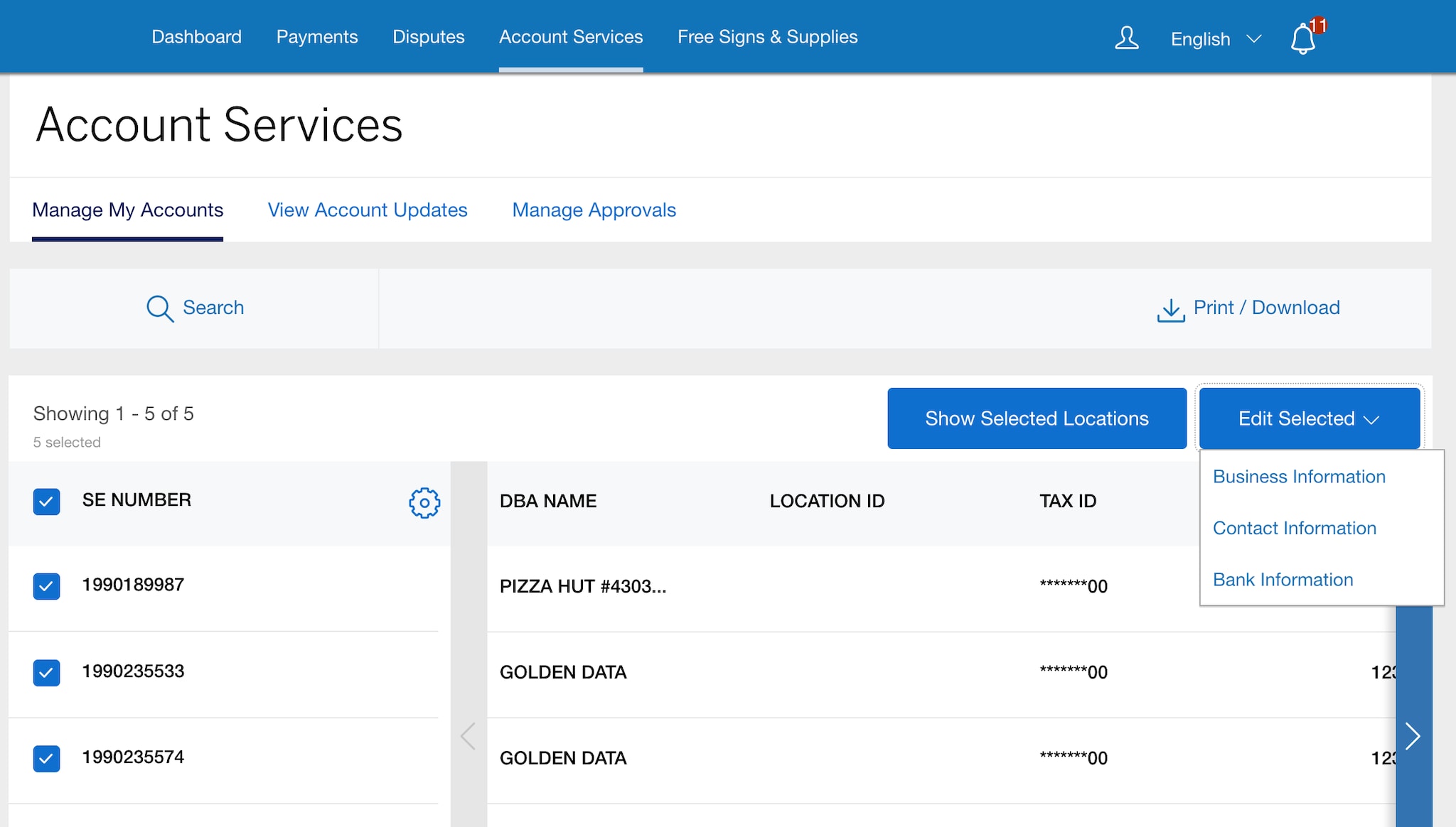 Screenshot of the "Edit Selected" dropdown