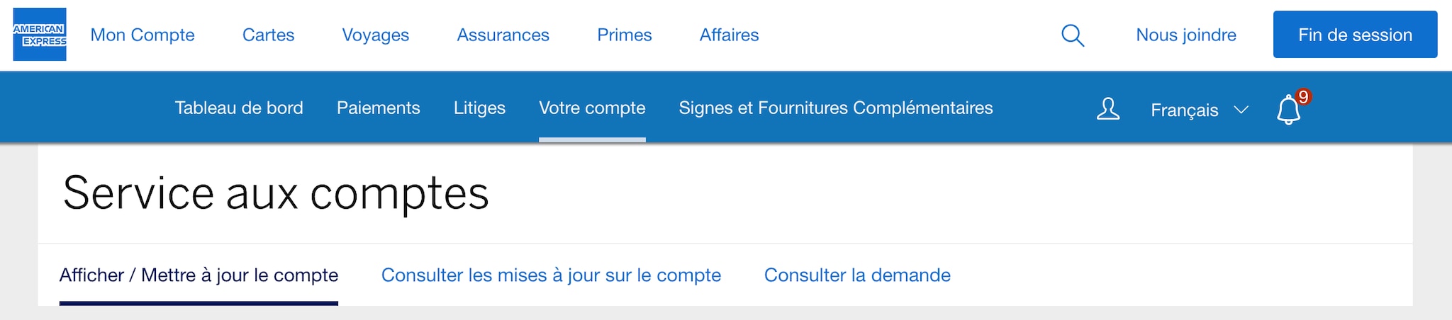 Screenshot of Account Services view
