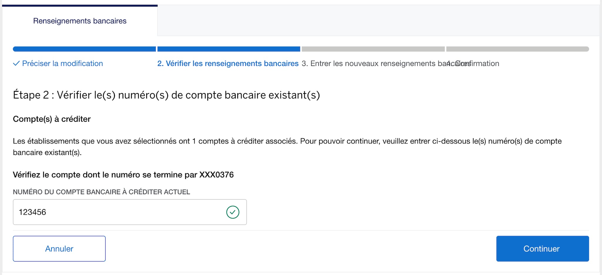 Screenshot of Step 2: Verifying Bank information