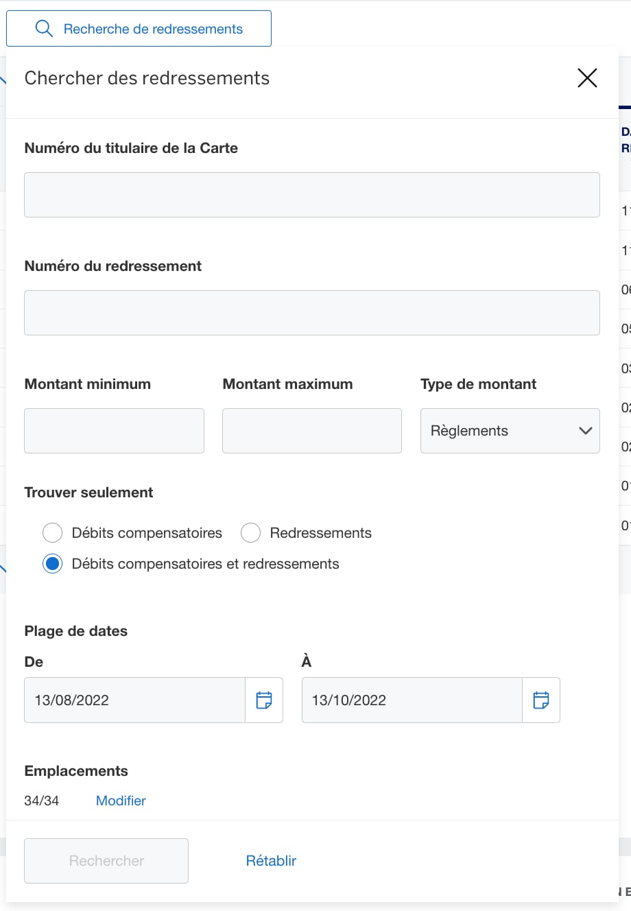 Screenshot of search options