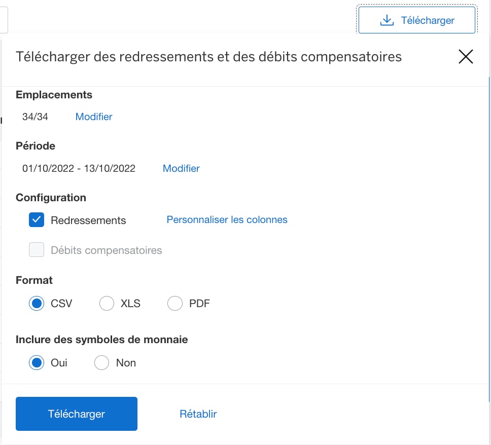 Screenshot of download options