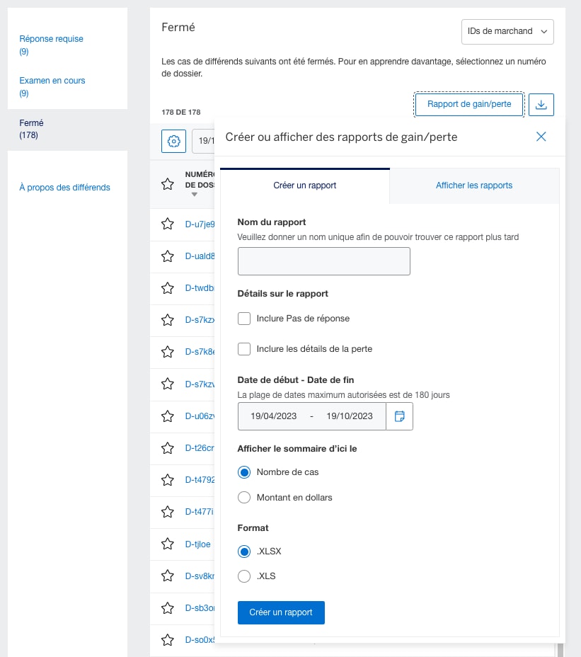 Screenshot of Win/Loss report