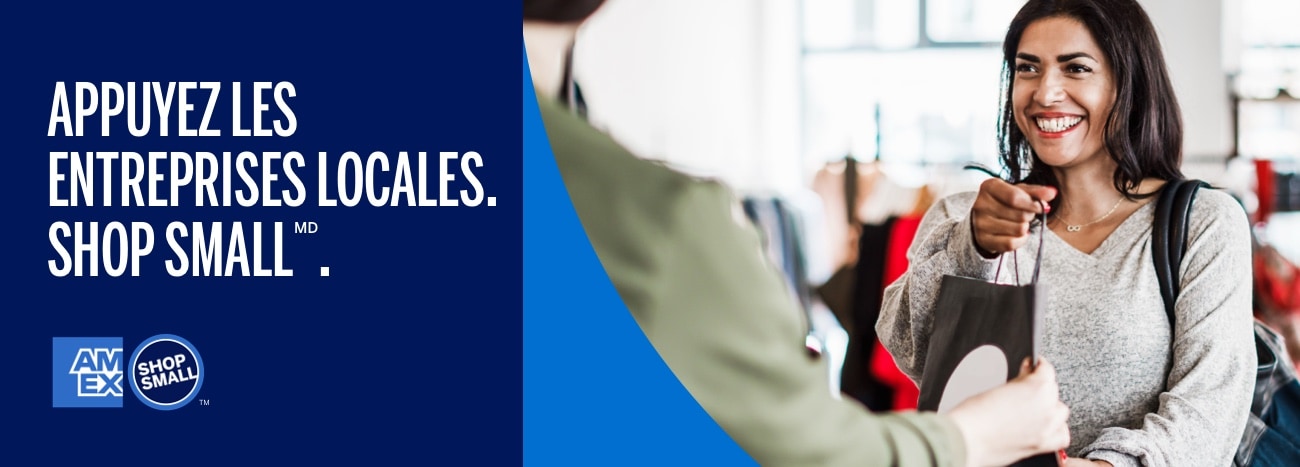 Support Local. Shop Small. Customer with a shopping bag.