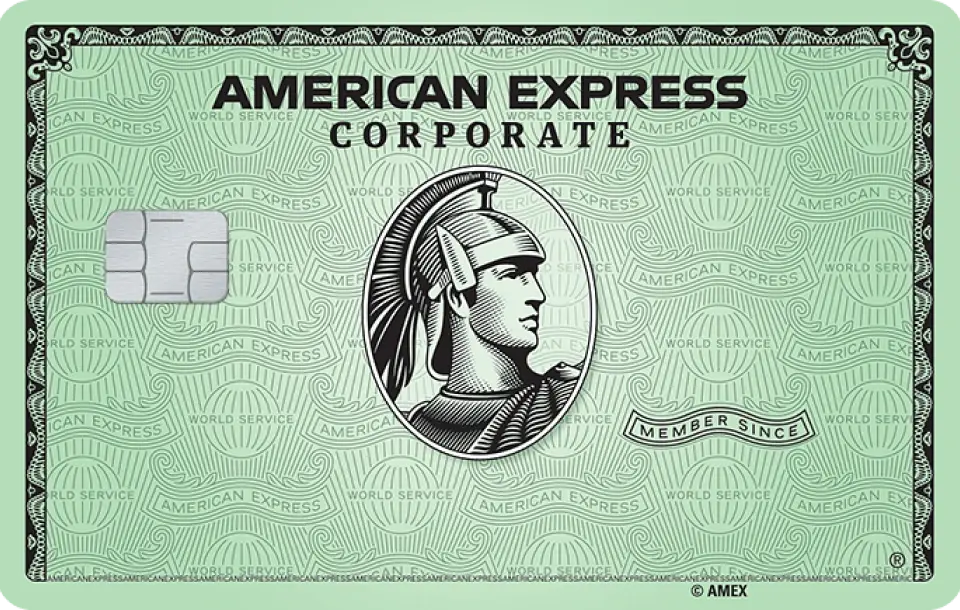 Abbildung der grünen American Express Corporate Card mit Centurion-Motiv und Chip.