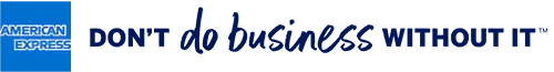 American Express Logo und "Don't do business without it" Schritzug