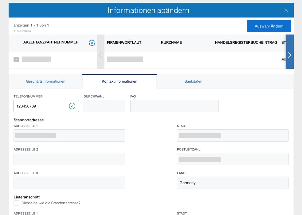 Screenshot of updating Contact Information