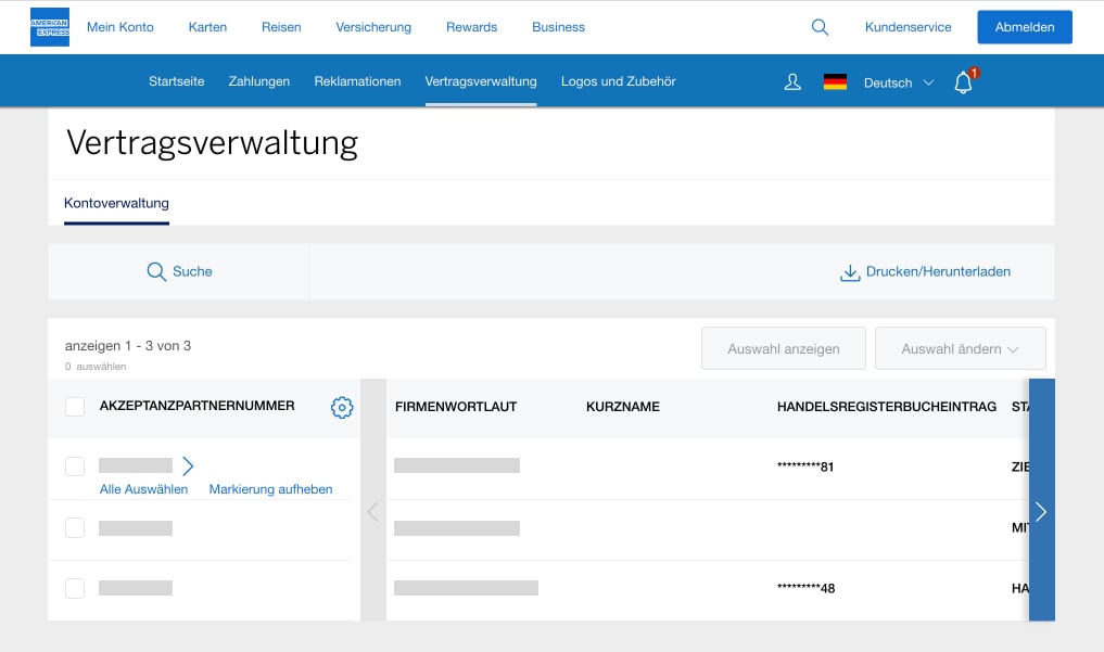 Screenshot of Account Services view