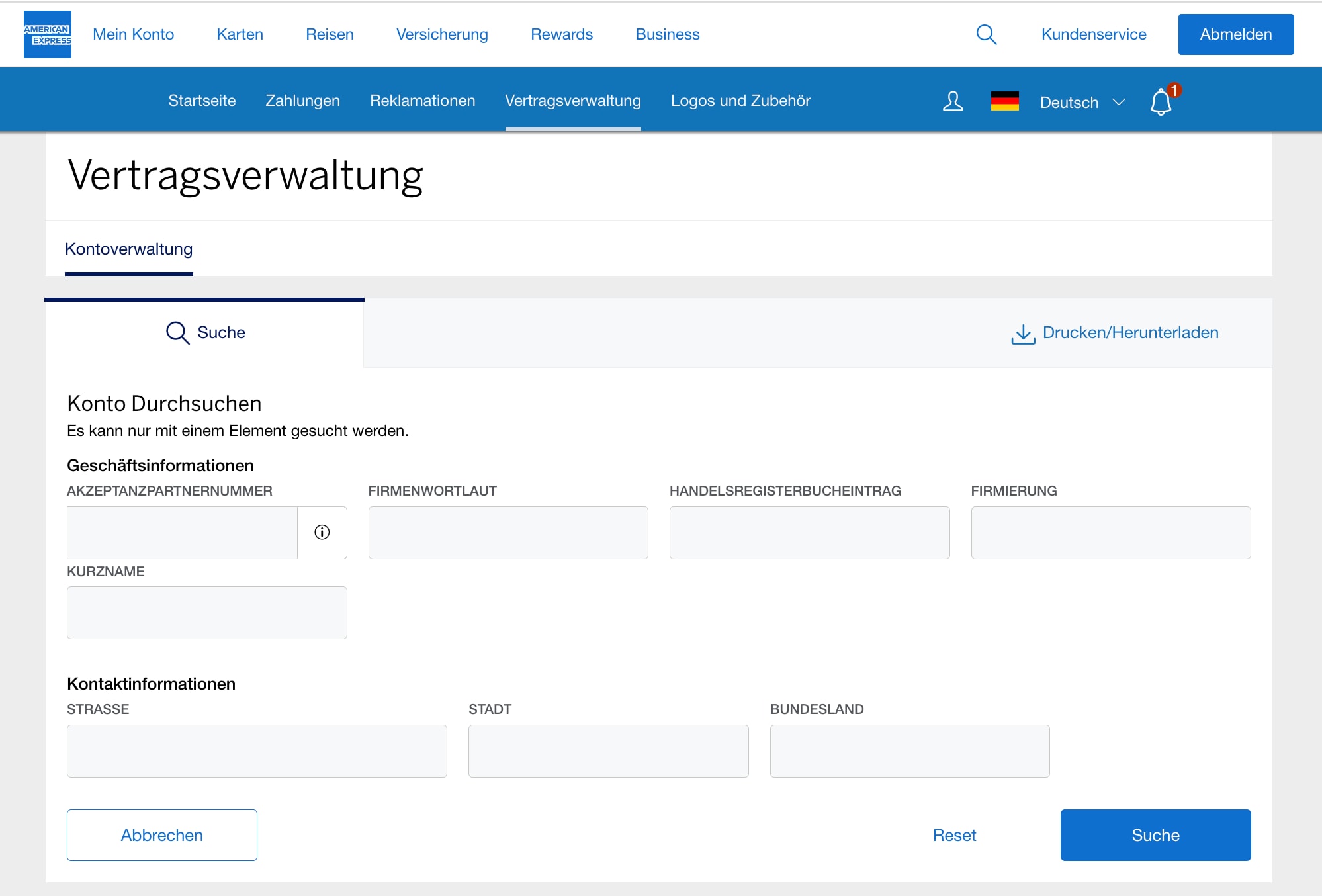 Screenshot of searching for account information