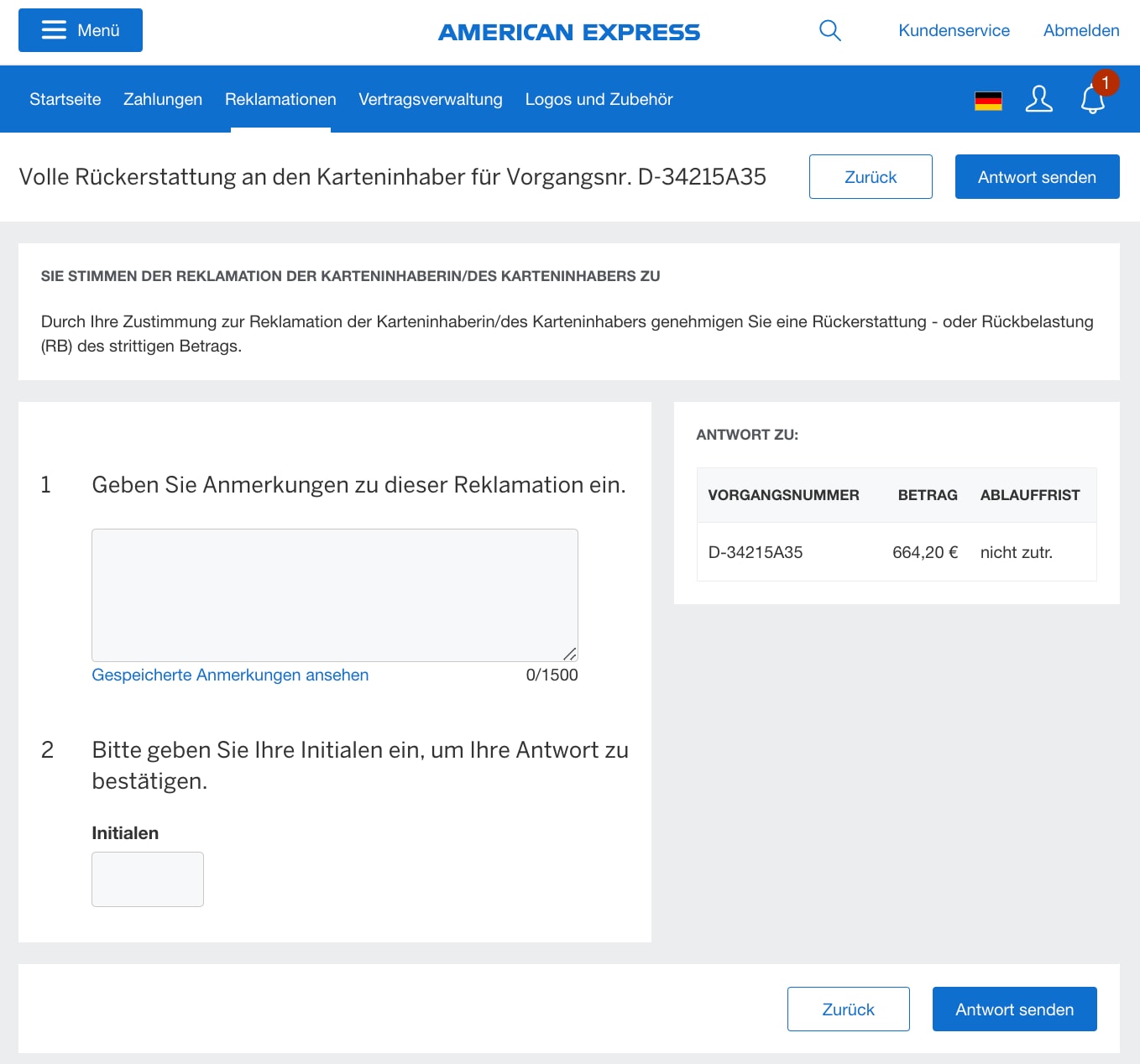 Screenshot of steps to submit response and provide a full refund