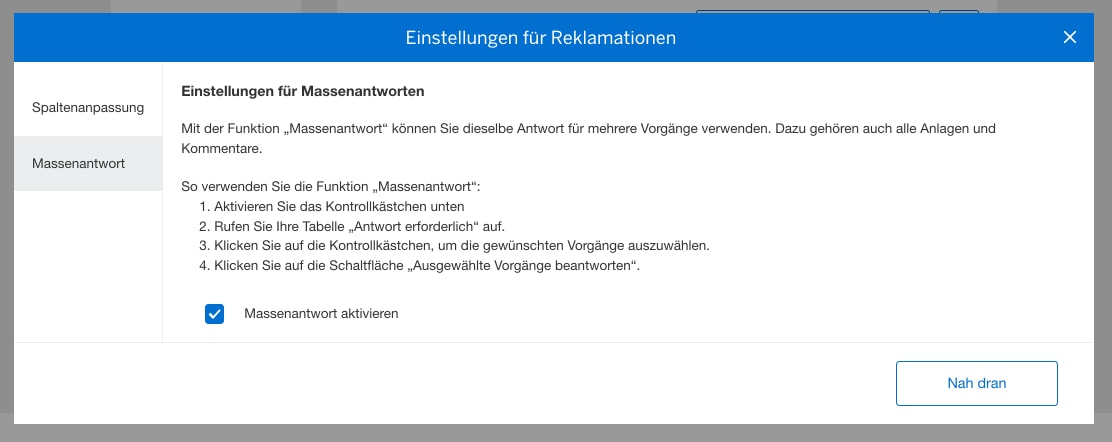 Screenshot of Bulk Response screen