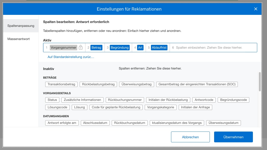 Screenshot of Custom Columns