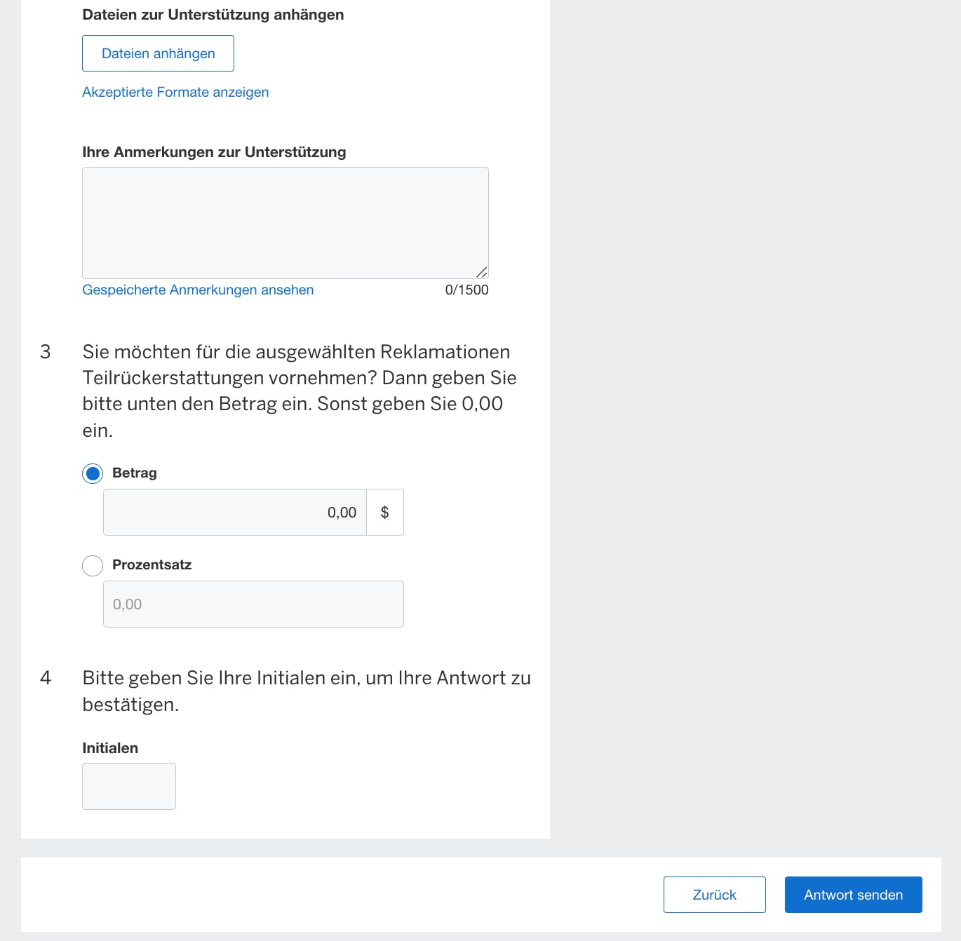 Screenshot of option to provide a partial refund