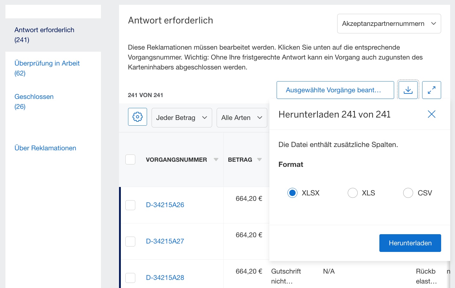 Screenshot of Downloading Disputes