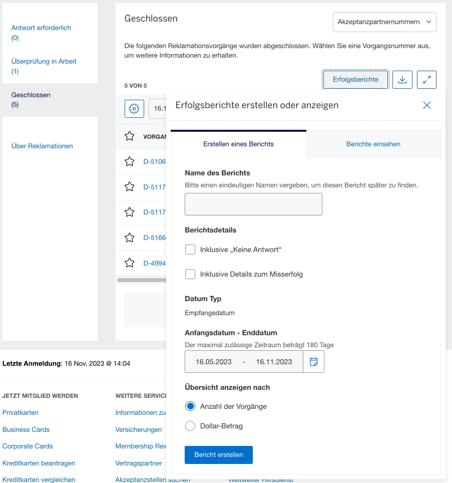 Screenshot of Win/Loss report