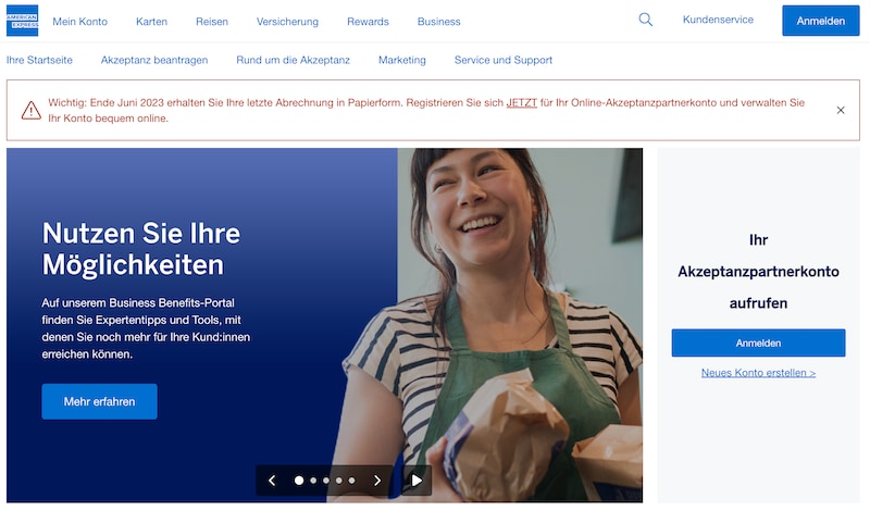 Screenshot of Merchant Homepage