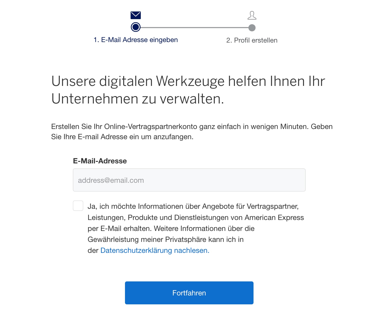 Screenshot of registration page