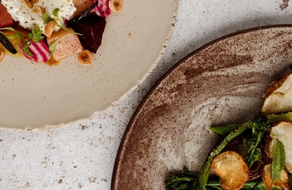 Food on brown plates